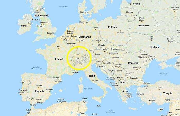 Mapa da Suíça dentro da Europa