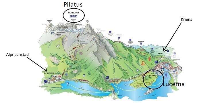 Mapa com o caminhos para o Pilatus