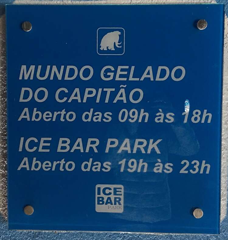 Horários de funcionamento do Ice Bar Mundo Gelado